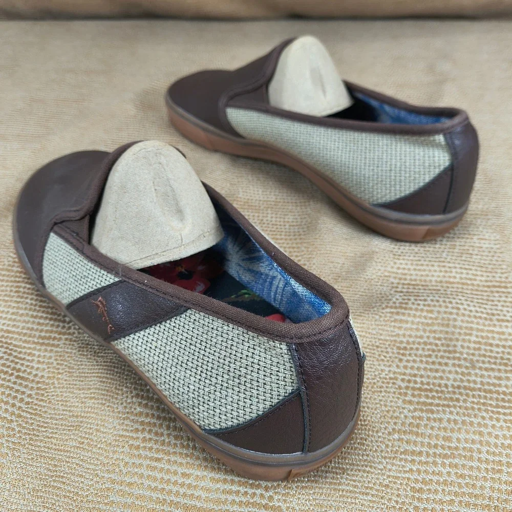 Tommy Bahama Mens Brown PU Leather Textile Slip‎ On Loafers Shoes TB7F00149 10.5